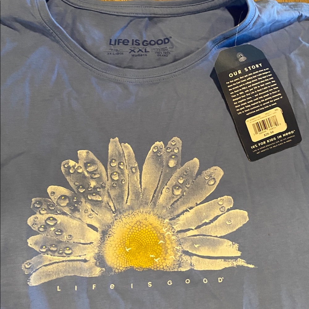 Life is good daisy flower xxl New with tags tee top shirt blue shirt sleeve - Picture 2 of 4